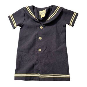 Vintage Lito Childrens Wear Navy Sailor Romper Outfit W/ Gold Accents M 18-24 Mo